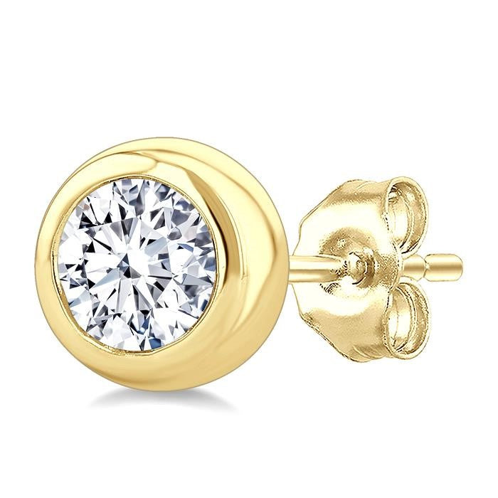 3/4 Ctw Bezel Set Round Cut Diamond Stud Earrings in 14K Yellow Gold