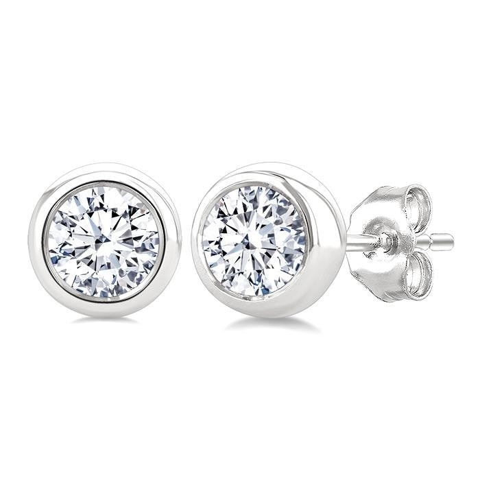 5/8 Ctw Bezel Set Round Cut Diamond Stud Earrings in 14K White Gold