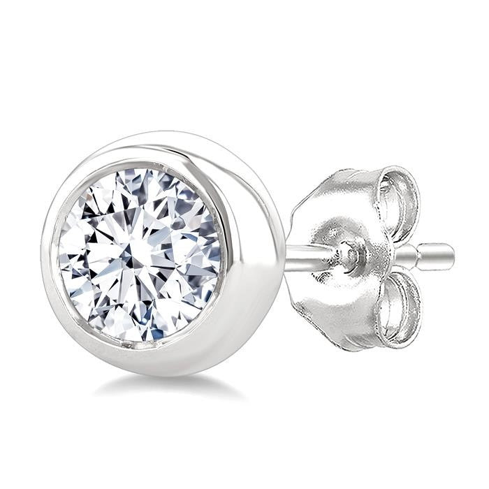 5/8 Ctw Bezel Set Round Cut Diamond Stud Earrings in 14K White Gold