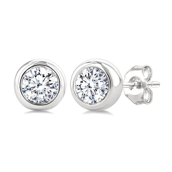 1/2 Ctw Bezel Set Round Cut Diamond Stud Earrings in 14K White Gold