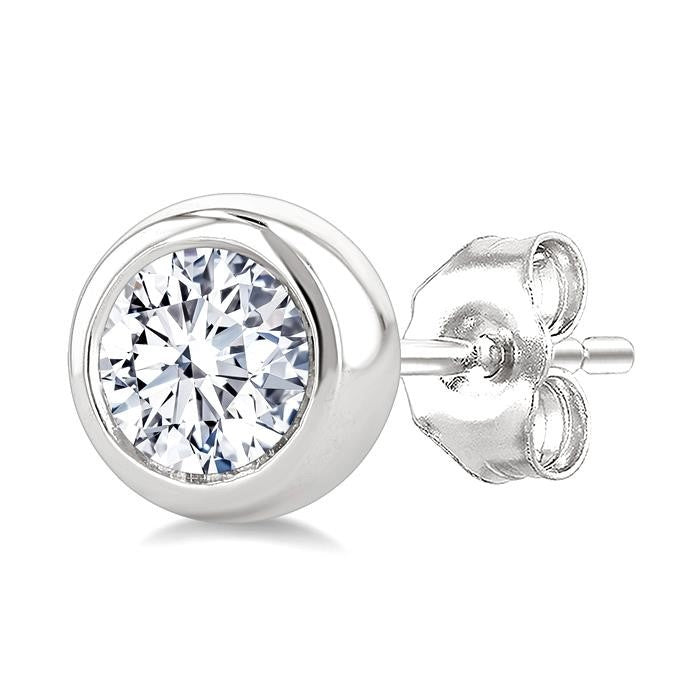 1/2 Ctw Bezel Set Round Cut Diamond Stud Earrings in 14K White Gold