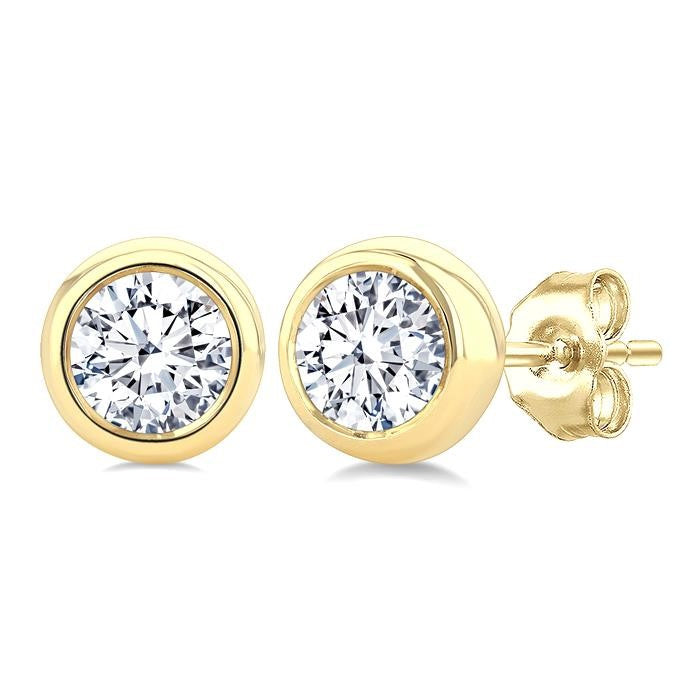 5/8 Ctw Bezel Set Round Cut Diamond Stud Earrings in 14K Yellow Gold