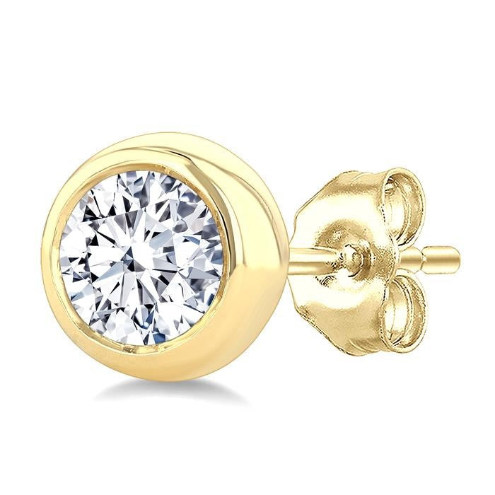 5/8 Ctw Bezel Set Round Cut Diamond Stud Earrings in 14K Yellow Gold