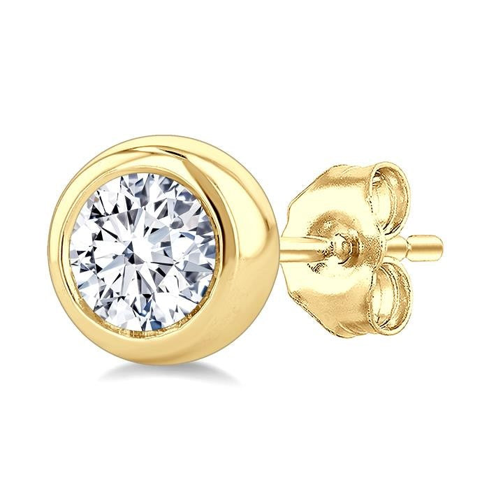 1/2 Ctw Bezel Set Round Cut Diamond Stud Earrings in 14K Yellow Gold
