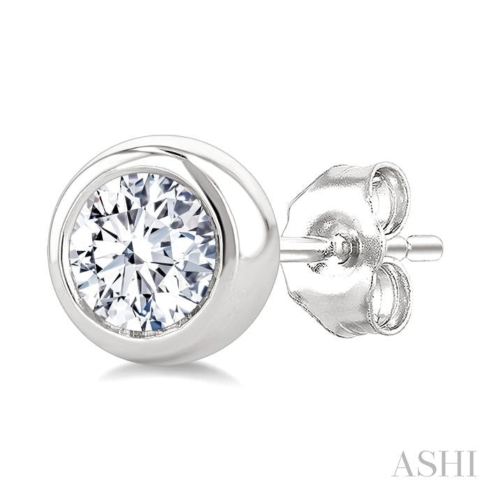 1/2 Ctw Bezel Set Round Cut Diamond Stud Earrings in 14K White Gold