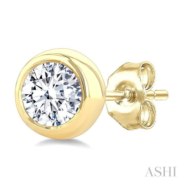 5/8 Ctw Bezel Set Round Cut Diamond Stud Earrings in 14K Yellow Gold