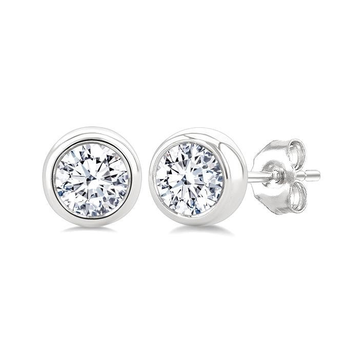3/8 Ctw Bezel Set Round Cut Diamond Stud Earrings in 14K White Gold
