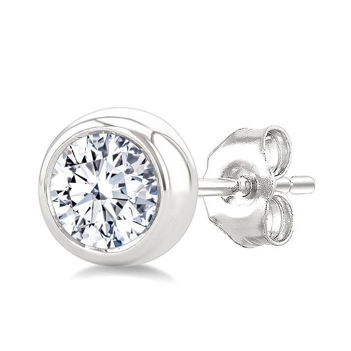 3/8 Ctw Bezel Set Round Cut Diamond Stud Earrings in 14K White Gold