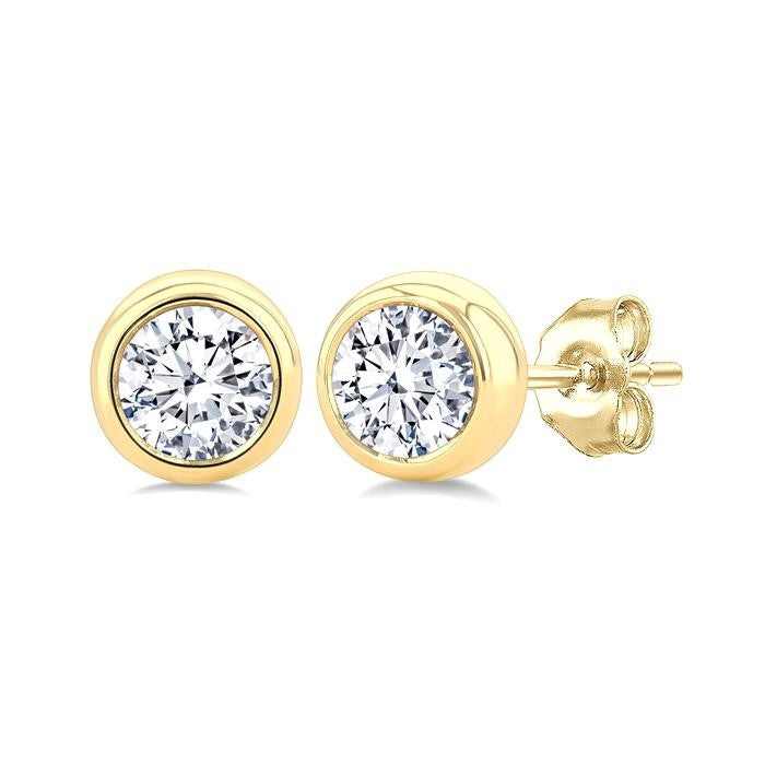 3/8 Ctw Bezel Set Round Cut Diamond Stud Earrings in 14K Yellow Gold