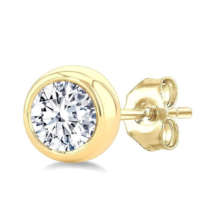 3/8 Ctw Bezel Set Round Cut Diamond Stud Earrings in 14K Yellow Gold