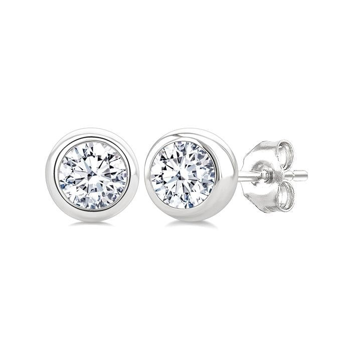 1/3 Ctw Bezel Set Round Cut Diamond Stud Earrings in 14K White Gold