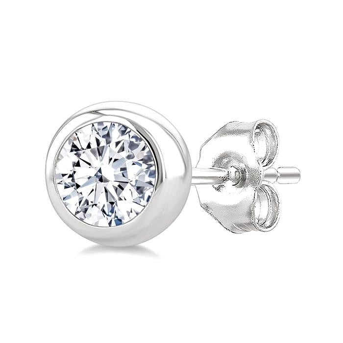 1/3 Ctw Bezel Set Round Cut Diamond Stud Earrings in 14K White Gold