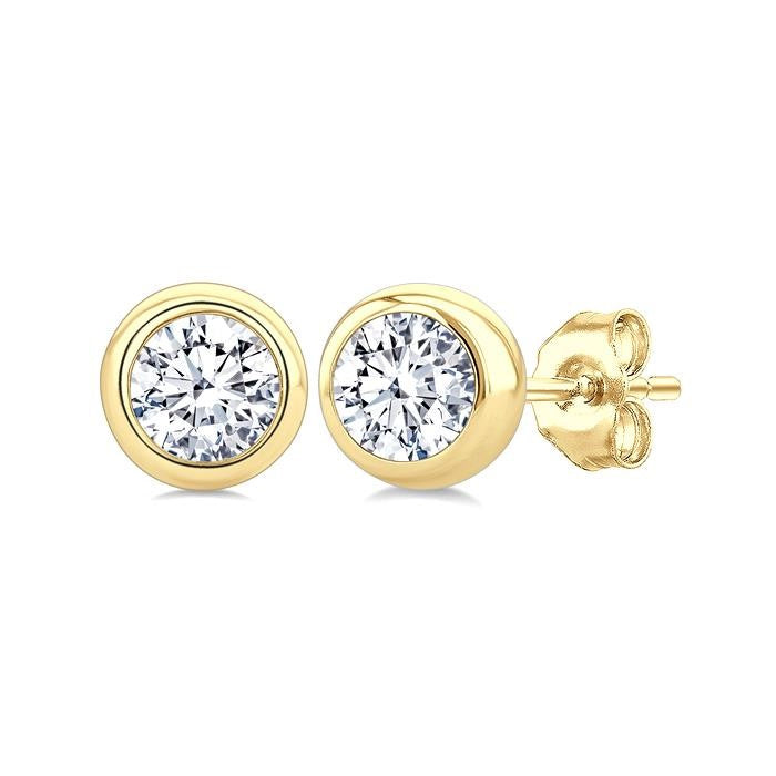 1/3 Ctw Bezel Set Round Cut Diamond Stud Earrings in 14K Yellow Gold
