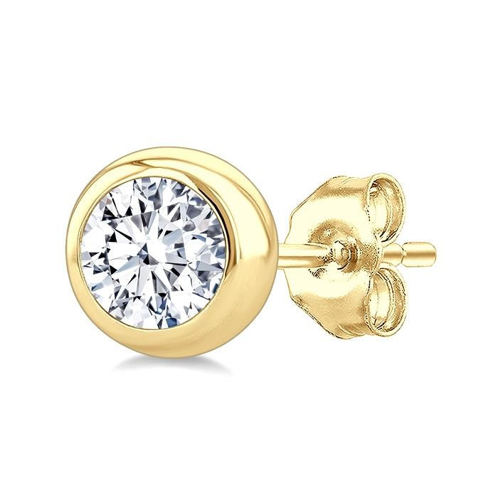 1/3 Ctw Bezel Set Round Cut Diamond Stud Earrings in 14K Yellow Gold