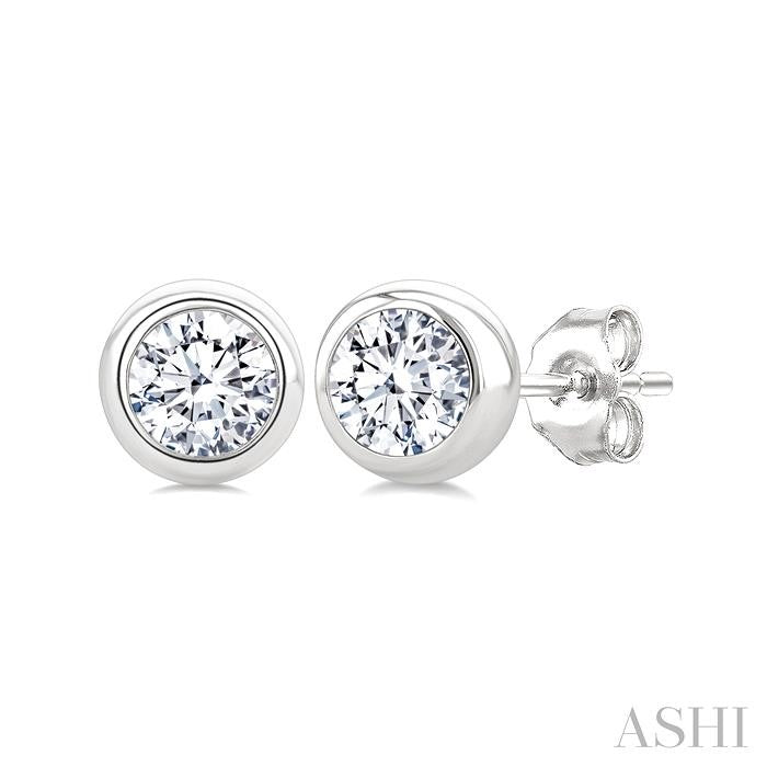 1/3 Ctw Bezel Set Round Cut Diamond Stud Earrings in 14K White Gold