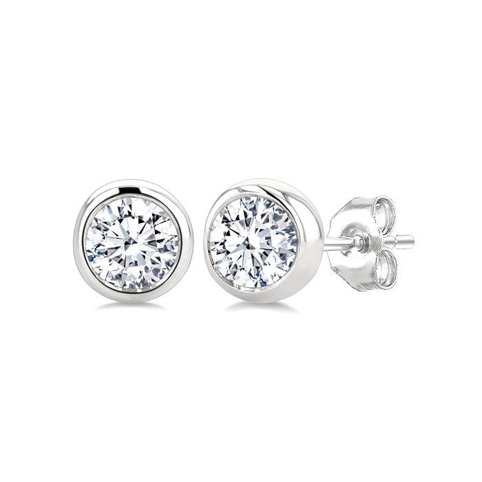 1/4 Ctw Bezel Set Round Cut Diamond Stud Earrings in 14K White Gold