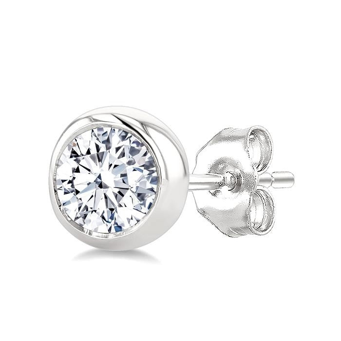 1/4 Ctw Bezel Set Round Cut Diamond Stud Earrings in 14K White Gold