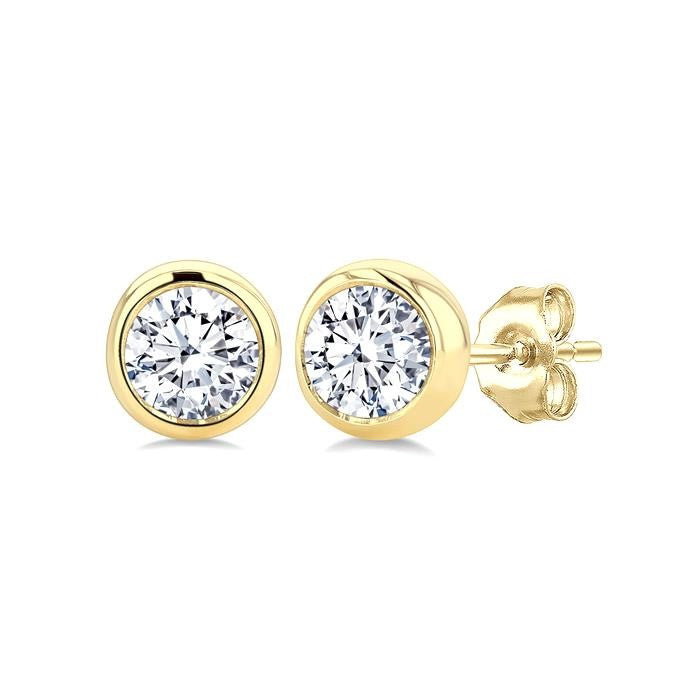1/4 Ctw Bezel Set Round Cut Diamond Stud Earrings in 14K Yellow Gold