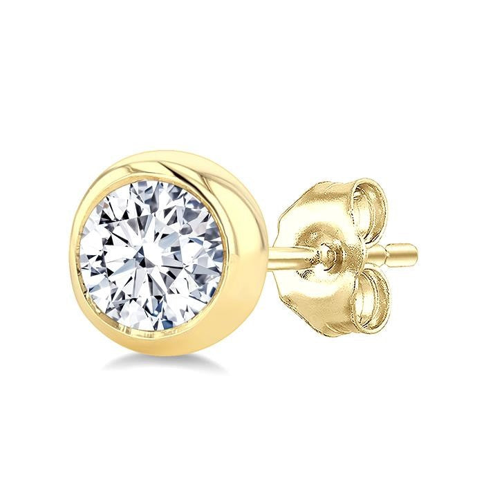 1/4 Ctw Bezel Set Round Cut Diamond Stud Earrings in 14K Yellow Gold