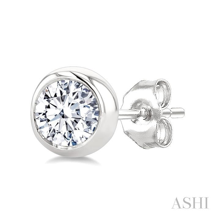 1/4 Ctw Bezel Set Round Cut Diamond Stud Earrings in 14K White Gold