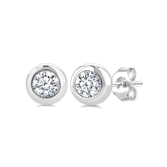 1/5 Ctw Bezel Set Round Cut Diamond Stud Earrings in 14K White Gold