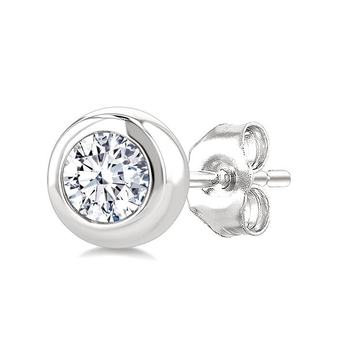 1/5 Ctw Bezel Set Round Cut Diamond Stud Earrings in 14K White Gold
