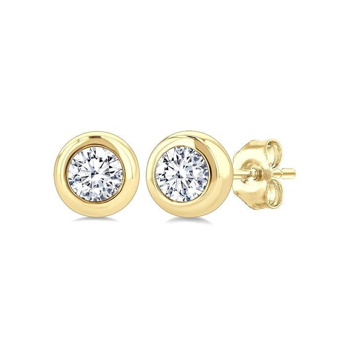 1/5 Ctw Bezel Set Round Cut Diamond Stud Earrings in 14K Yellow Gold