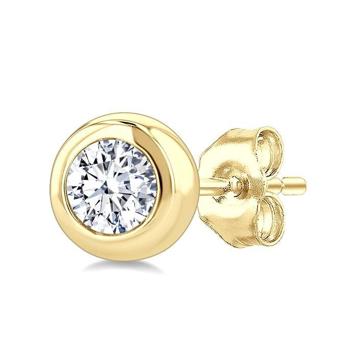 1/5 Ctw Bezel Set Round Cut Diamond Stud Earrings in 14K Yellow Gold