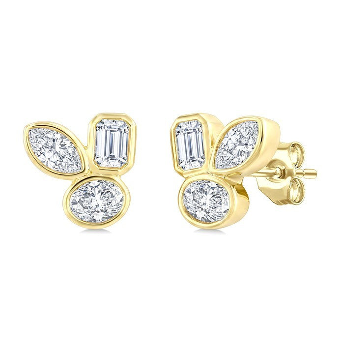 1/2 Ctw Bezel Set Mixed Cut Diamond Fashion Earrings in 14K Yellow Gold
