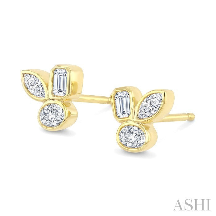 1/2 Ctw Bezel Set Mixed Cut Diamond Fashion Earrings in 14K Yellow Gold