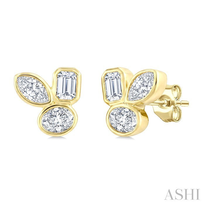 1/2 Ctw Bezel Set Mixed Cut Diamond Fashion Earrings in 14K Yellow Gold