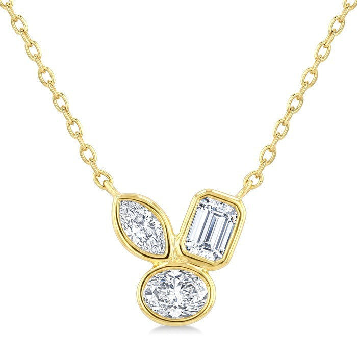 1/3 Ctw Bezel Set Mixed Cut Diamond Fashion Pendant With Chain in 14K Yellow Gold