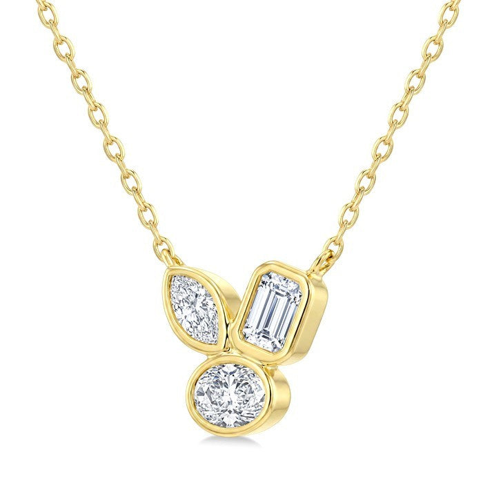 1/3 Ctw Bezel Set Mixed Cut Diamond Fashion Pendant With Chain in 14K Yellow Gold