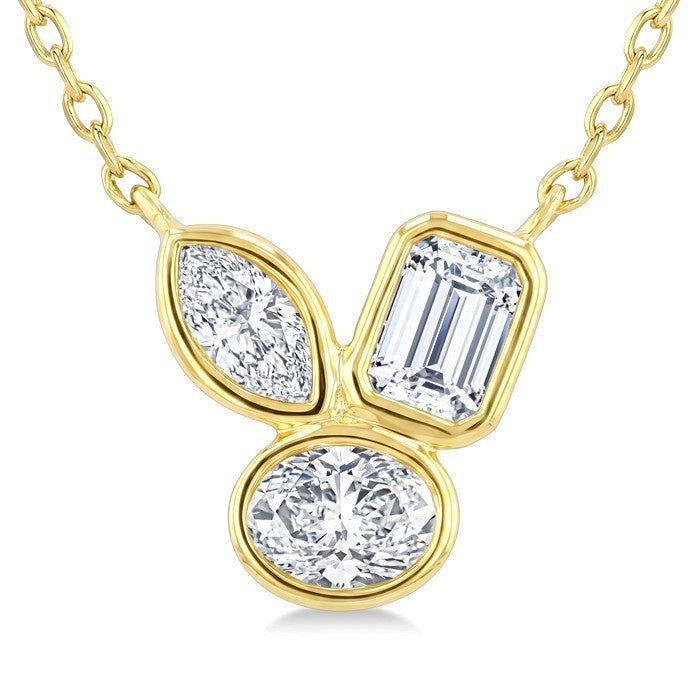 1/3 Ctw Bezel Set Mixed Cut Diamond Fashion Pendant With Chain in 14K Yellow Gold
