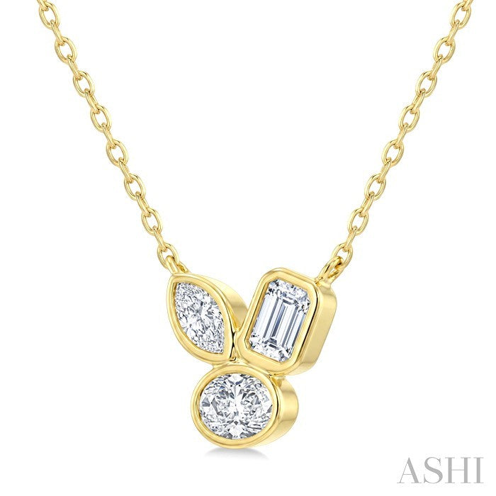 1/3 Ctw Bezel Set Mixed Cut Diamond Fashion Pendant With Chain in 14K Yellow Gold