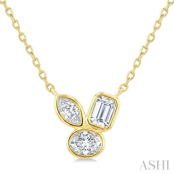 1/3 Ctw Bezel Set Mixed Cut Diamond Fashion Pendant With Chain in 14K Yellow Gold