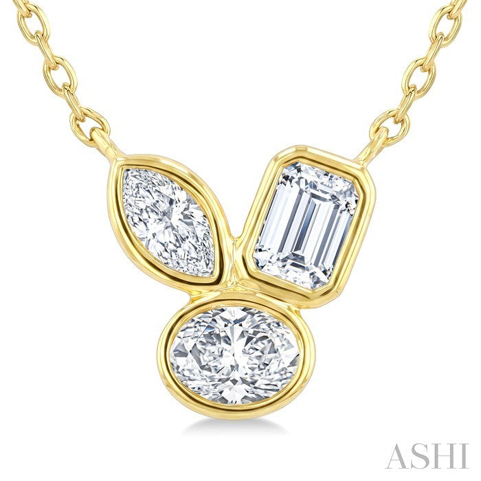 1/3 Ctw Bezel Set Mixed Cut Diamond Fashion Pendant With Chain in 14K Yellow Gold