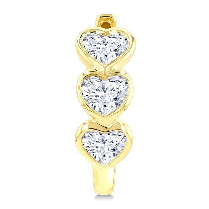 1 1/5 Ctw Bezel Set 6 Stone Heart Cut Diamond Huggie Earrings in 14K Yellow Gold