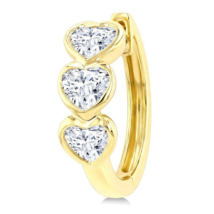 1 1/5 Ctw Bezel Set 6 Stone Heart Cut Diamond Huggie Earrings in 14K Yellow Gold
