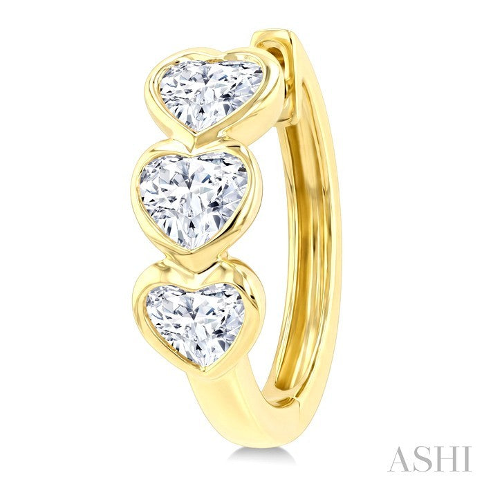 1 1/5 Ctw Bezel Set 6 Stone Heart Cut Diamond Huggie Earrings in 14K Yellow Gold