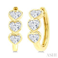 1 1/5 Ctw Bezel Set 6 Stone Heart Cut Diamond Huggie Earrings in 14K Yellow Gold