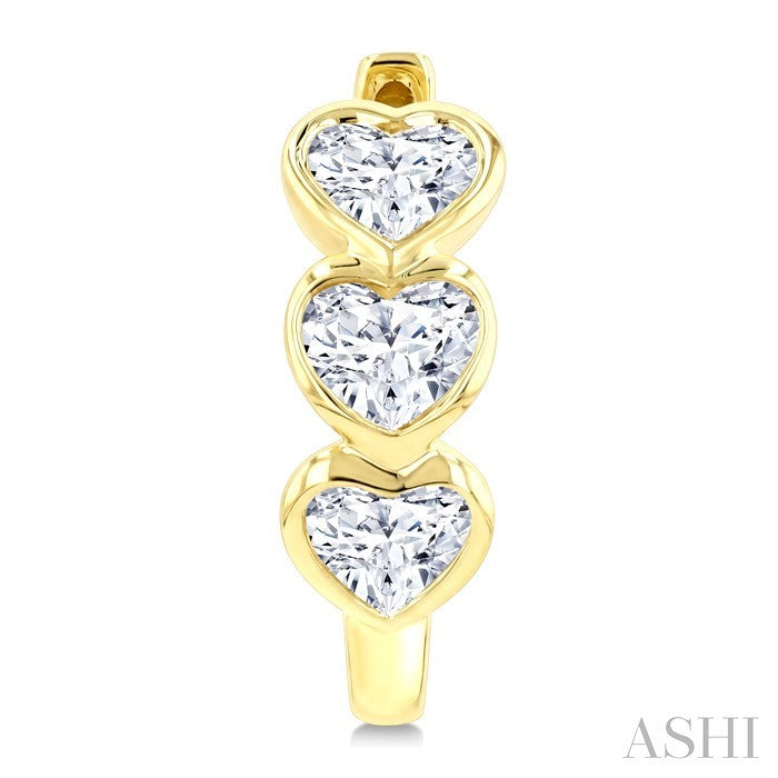 1 1/5 Ctw Bezel Set 6 Stone Heart Cut Diamond Huggie Earrings in 14K Yellow Gold