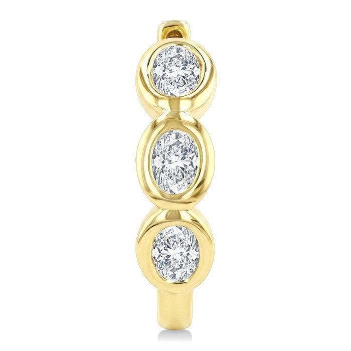 7/8 Ctw Bezel Set 6 Stone Oval Cut Diamond Huggie Earrings in 14K Yellow Gold