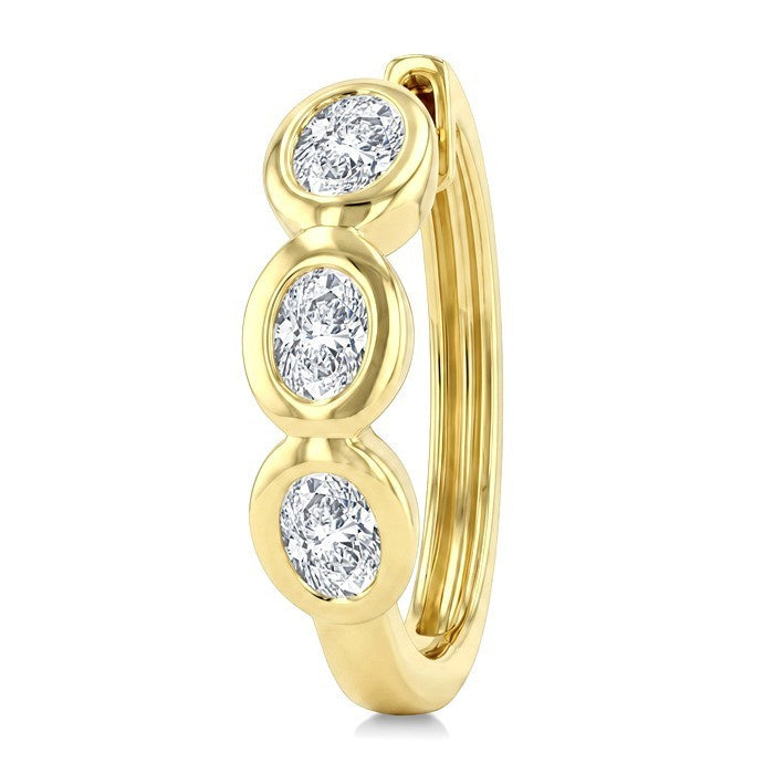 7/8 Ctw Bezel Set 6 Stone Oval Cut Diamond Huggie Earrings in 14K Yellow Gold