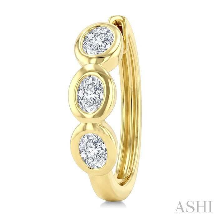 7/8 Ctw Bezel Set 6 Stone Oval Cut Diamond Huggie Earrings in 14K Yellow Gold