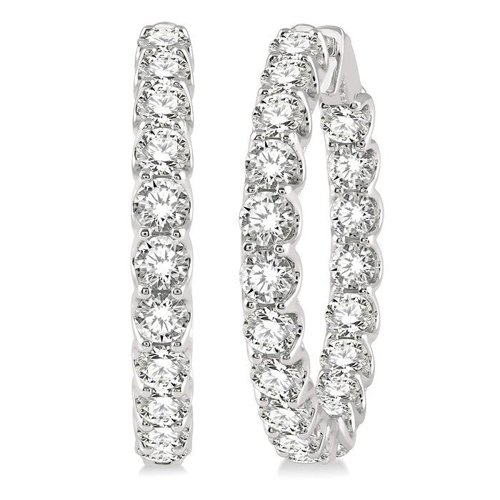 10 Ctw Inside-Out Round Cut Diamond Hoop Earrings in 18K White Gold
