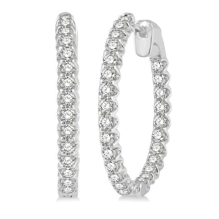 2 Ctw Inside-Out Round Cut Diamond Hoop Earrings in 18K White Gold