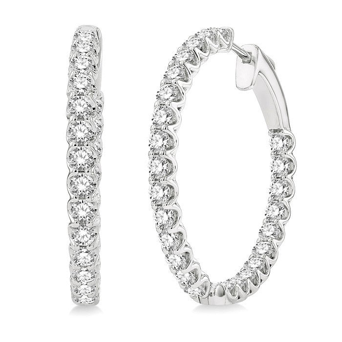 3 Ctw Inside-Out Round Cut Diamond Hoop Earrings in 18K White Gold