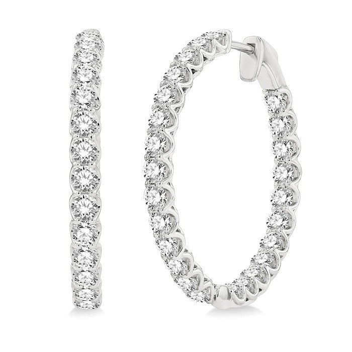 4 Ctw Inside-Out Round Cut Diamond Hoop Earrings in 18K White Gold