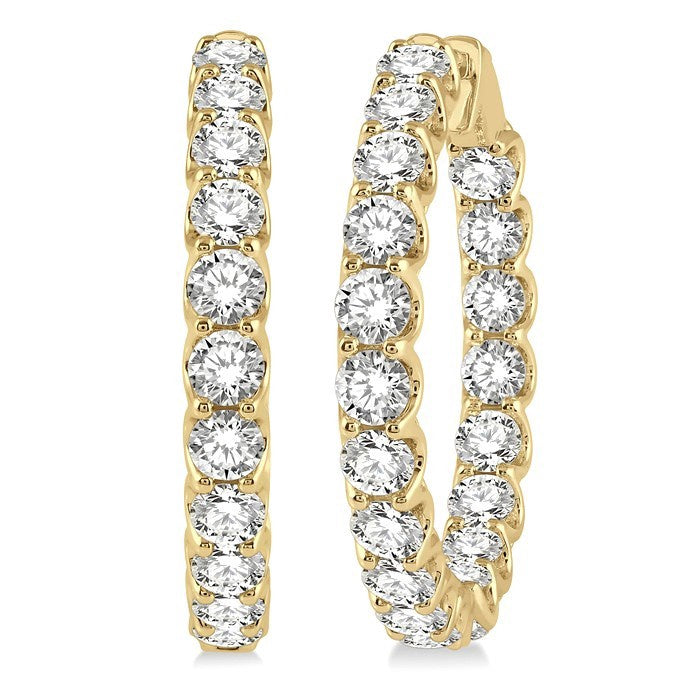 10 Ctw Inside-Out Round Cut Diamond Hoop Earrings in 18K Yellow Gold